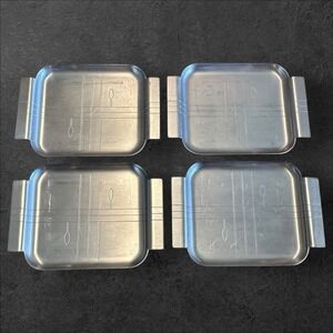 Set of 4 Vintage Stainless Steel Revere Snack Trays Plates Rome NY Art‎ Deco
